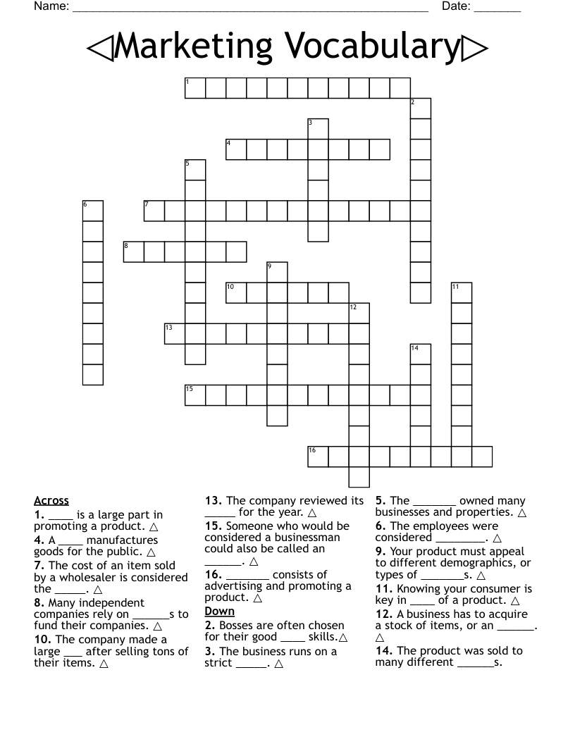 ◁Marketing Vocabulary▷ Crossword