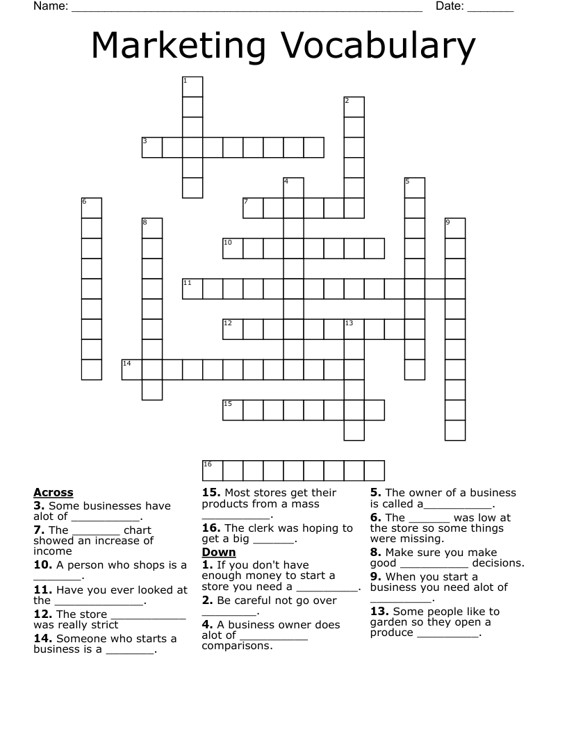 Marketing Vocabulary Crossword