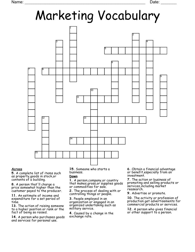 Marketing Vocabulary Crossword