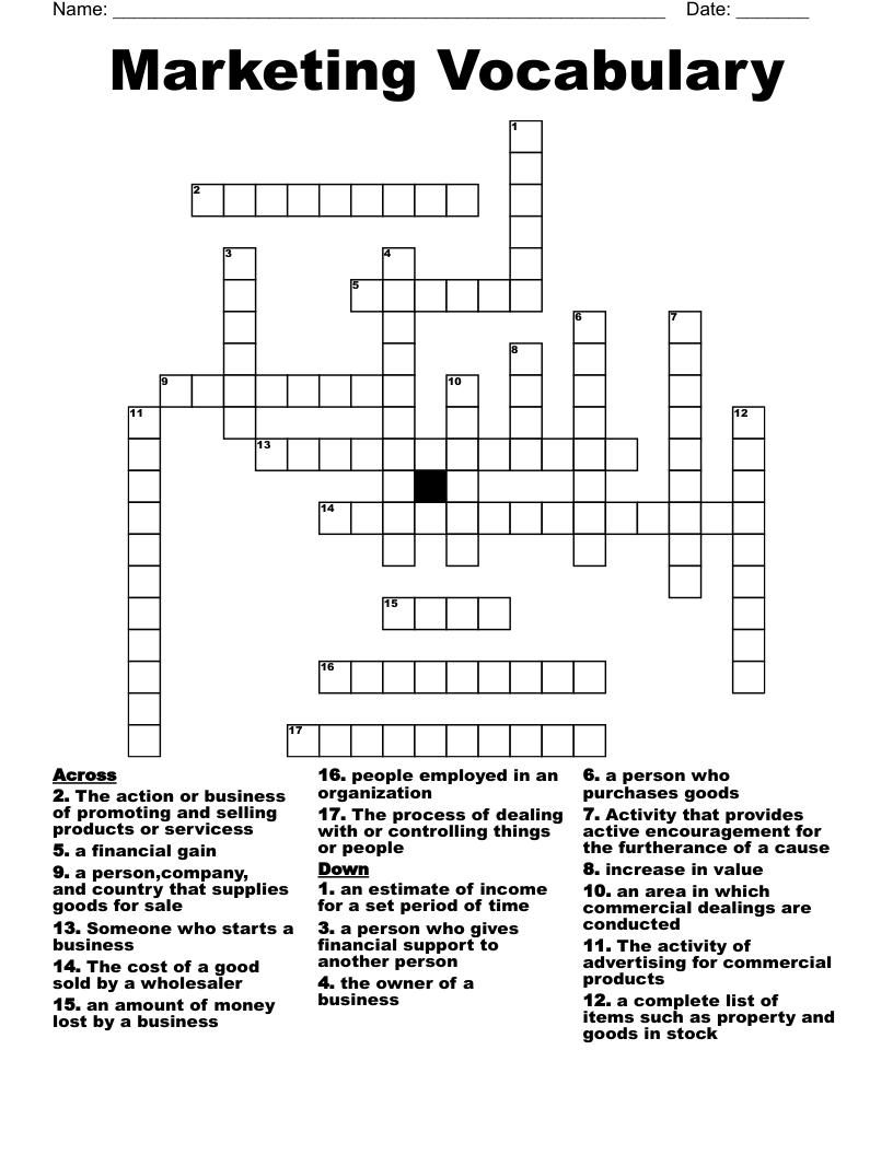 Marketing Vocabulary  Crossword