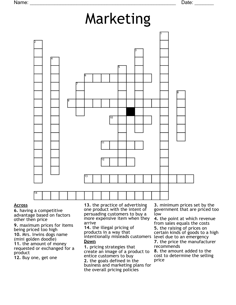 Marketing  Crossword