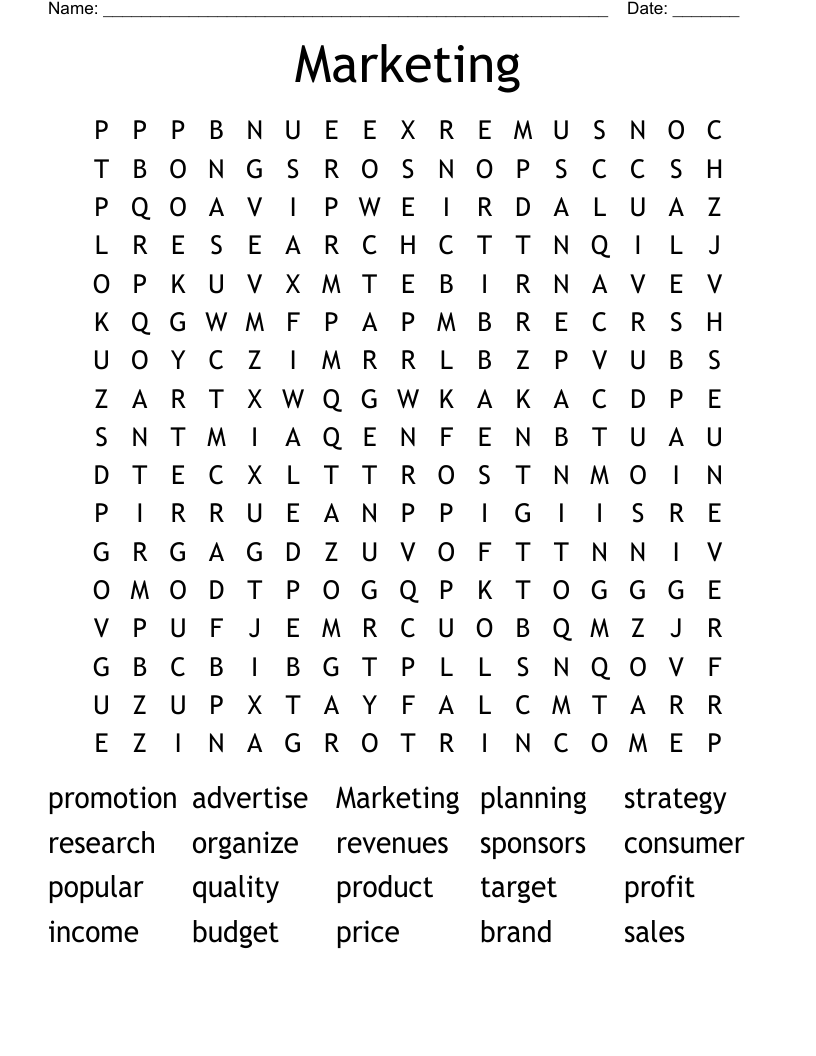 Marketing  Word Search