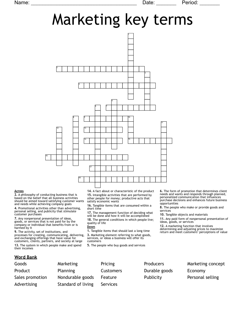 Marketing key terms Crossword