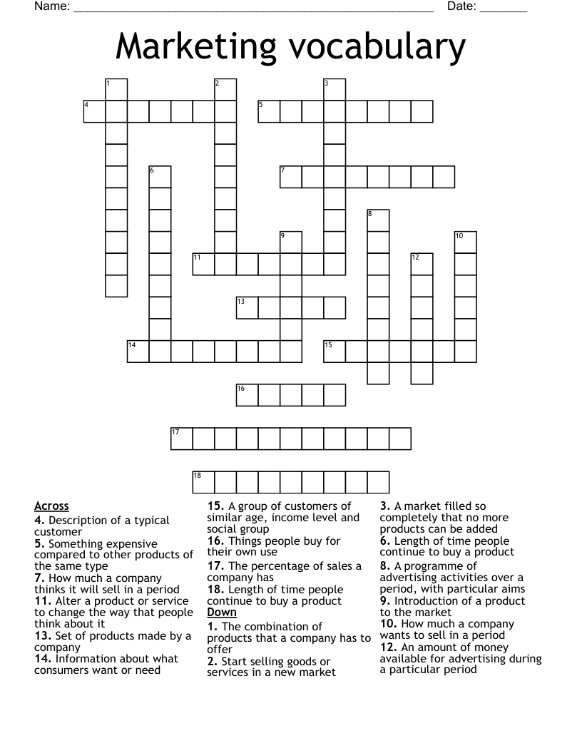 Marketing vocabulary Crossword