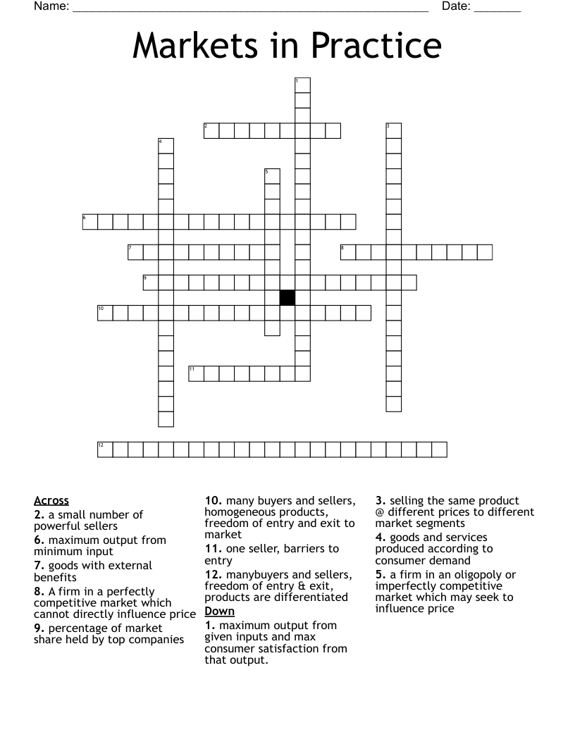 Markets in Practice Crossword