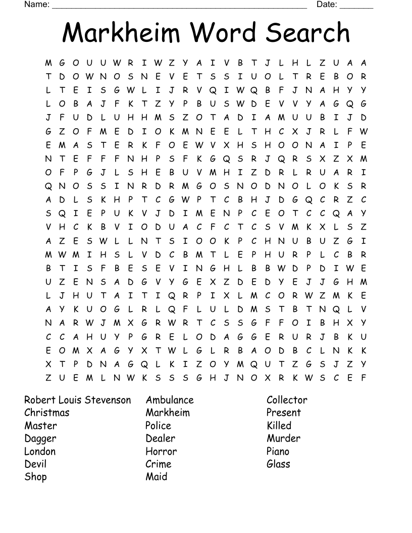 Markheim Word Search