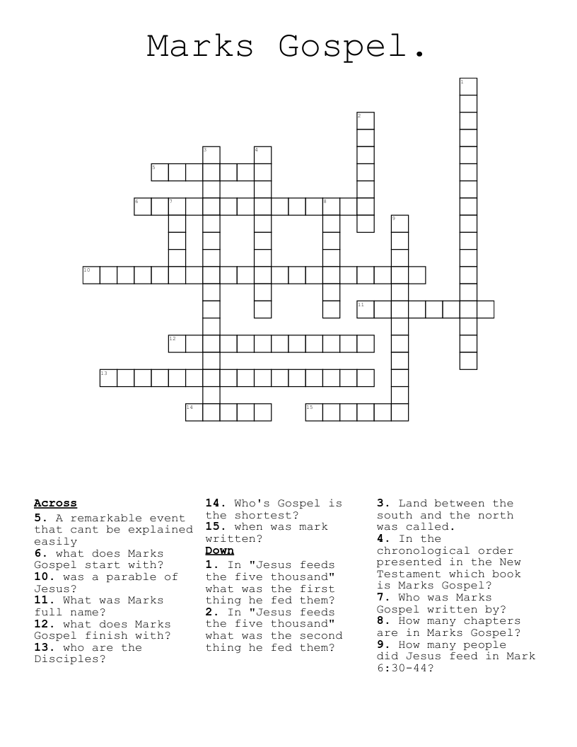 Marks Gospel. Crossword