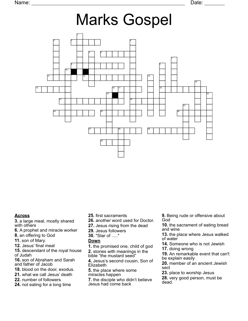 Marks Gospel Crossword