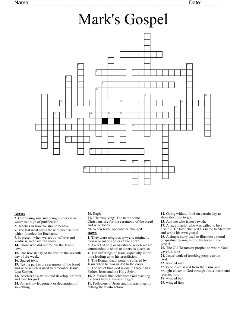 Mark's Gospel Crossword