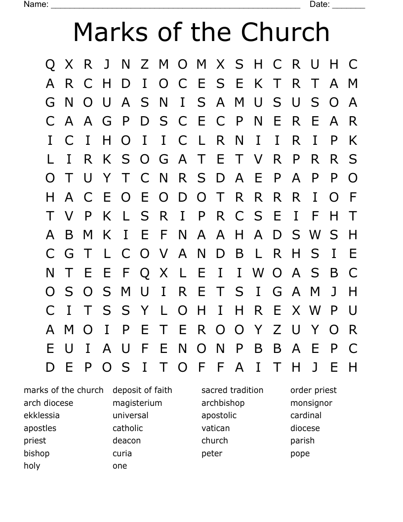 Marks of the Church Word Search