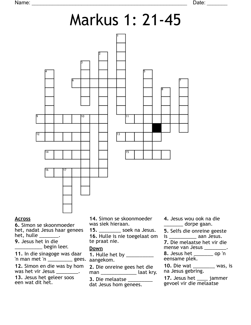 Markus 1: 21-45 Crossword