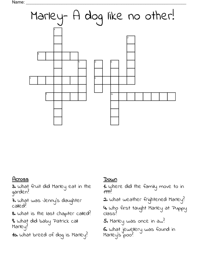 Marley- A dog like no other! Crossword