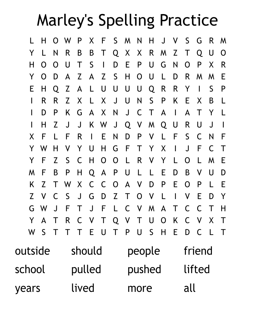 Marley's Spelling Practice Word Search
