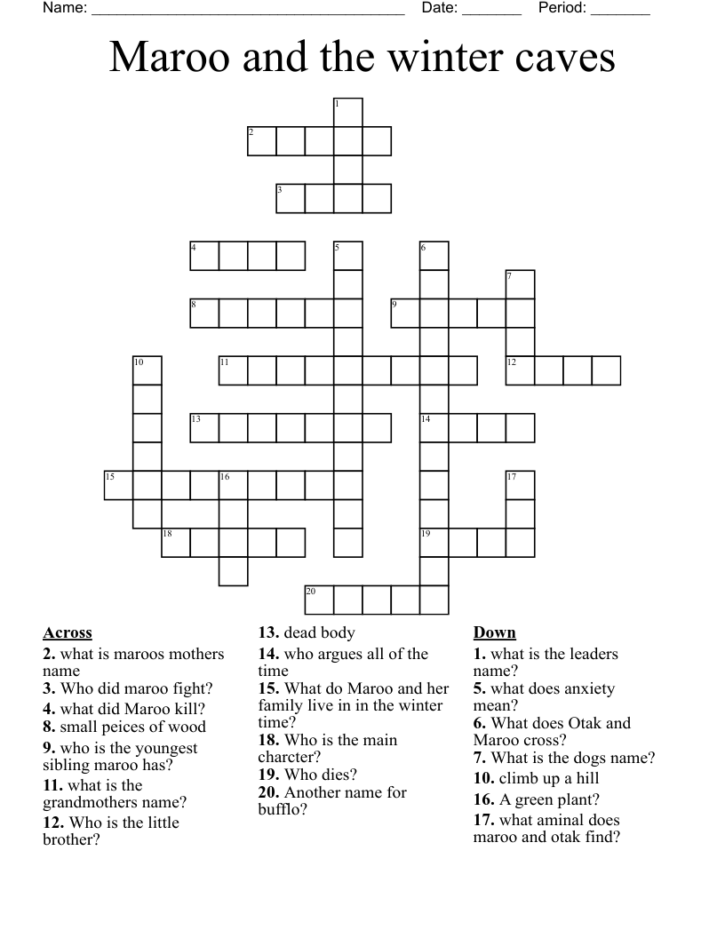 Maroo and the winter caves Crossword