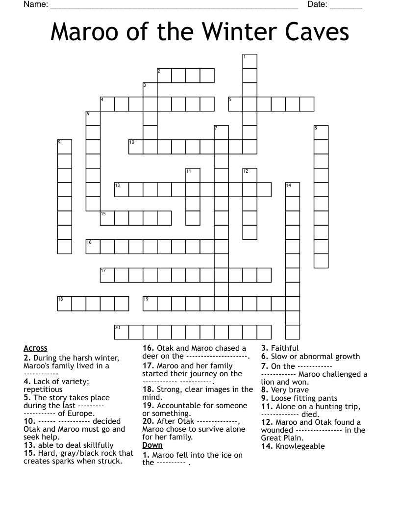 Maroo of the Winter Caves Crossword