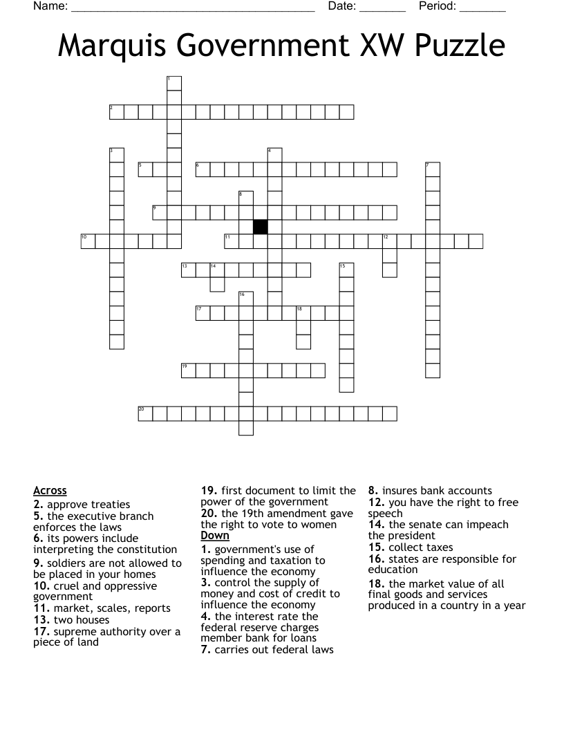 Marquis Government XW Puzzle Crossword