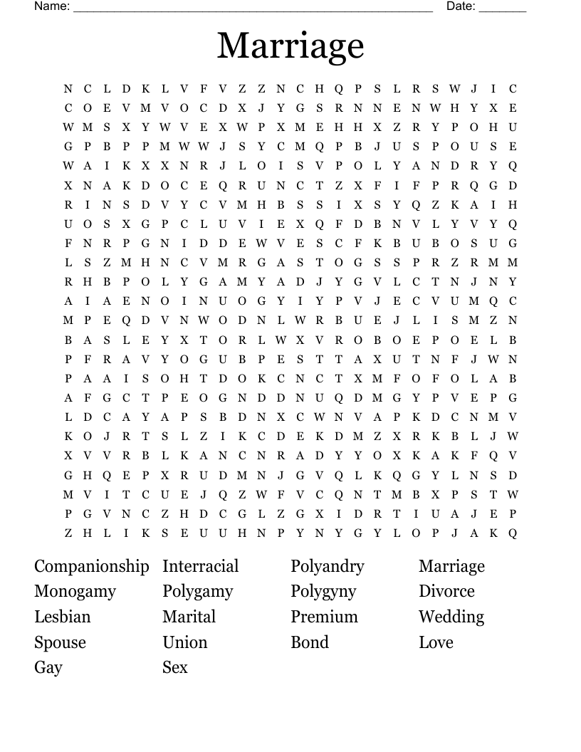 Marriage Word Search