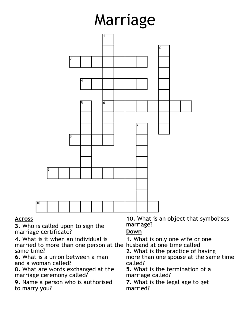 Marriage Crossword