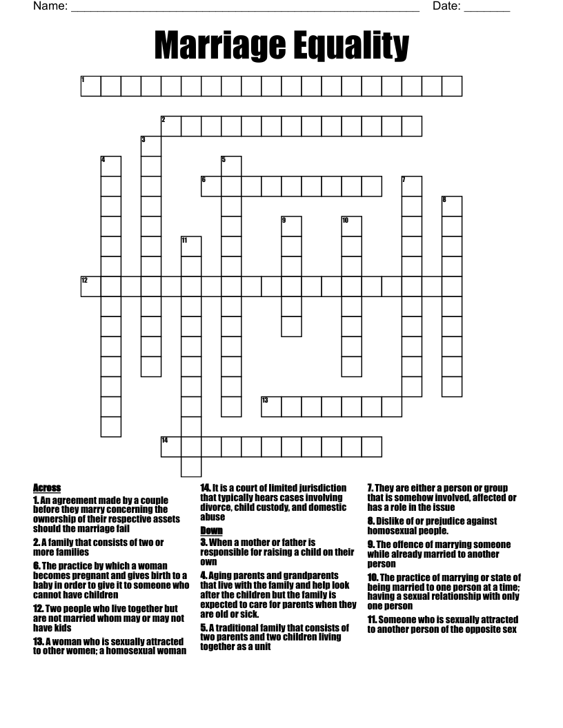 Marriage Equality Crossword