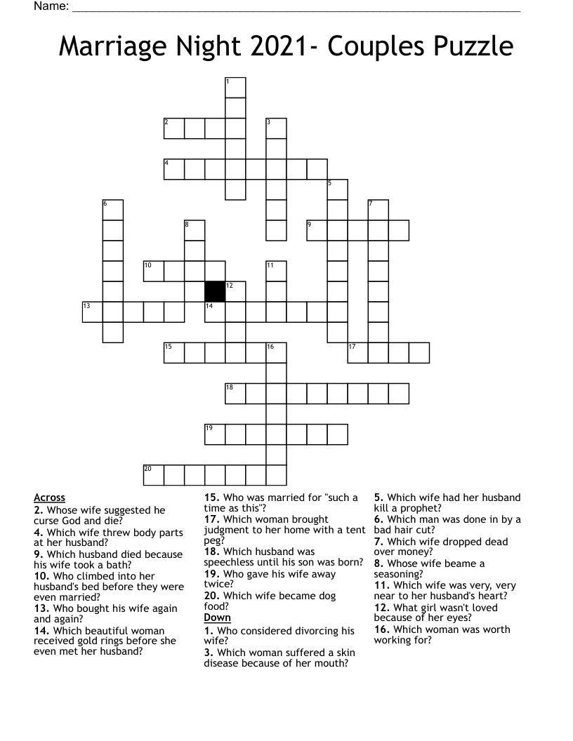 Marriage Night 2021- Couples Puzzle Crossword
