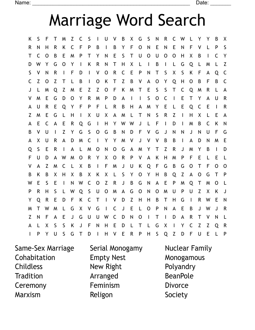 Marriage Word Search 