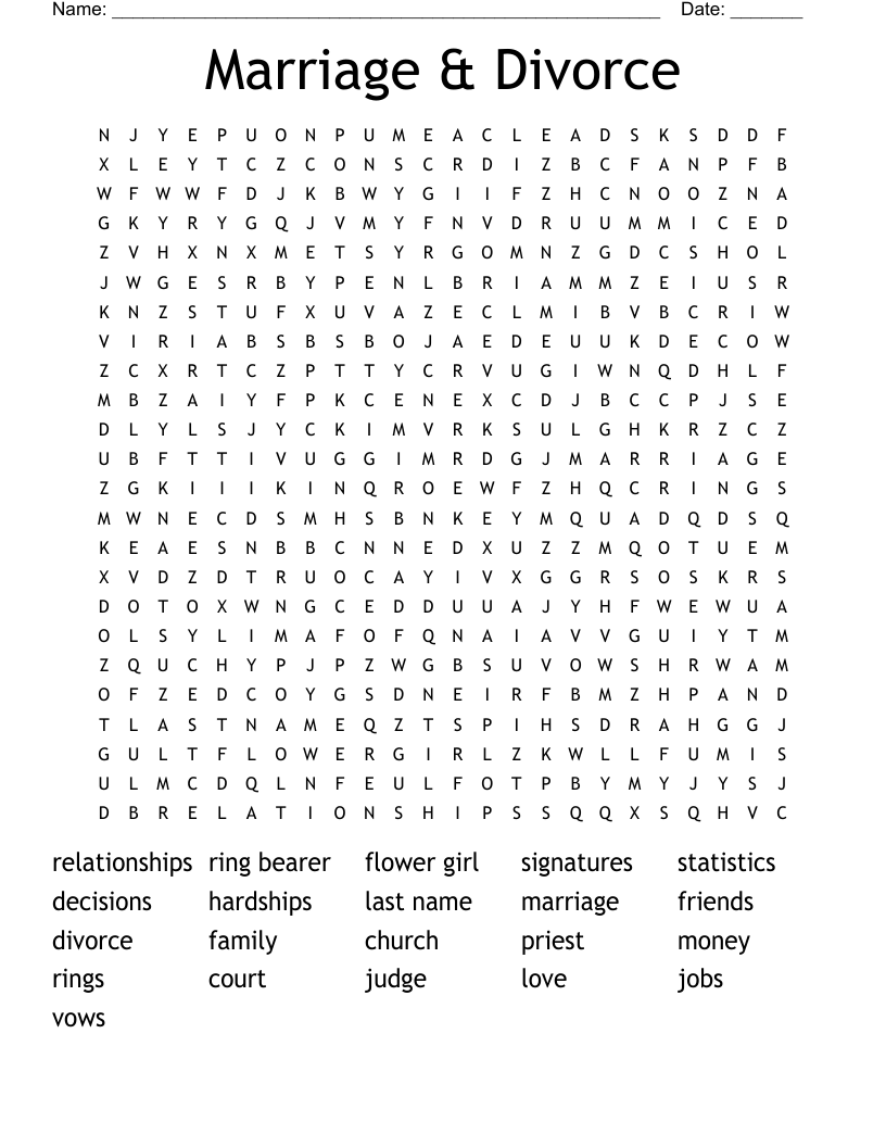 Marriage & Divorce Word Search