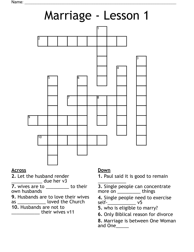 Marriage - Lesson 1 Crossword