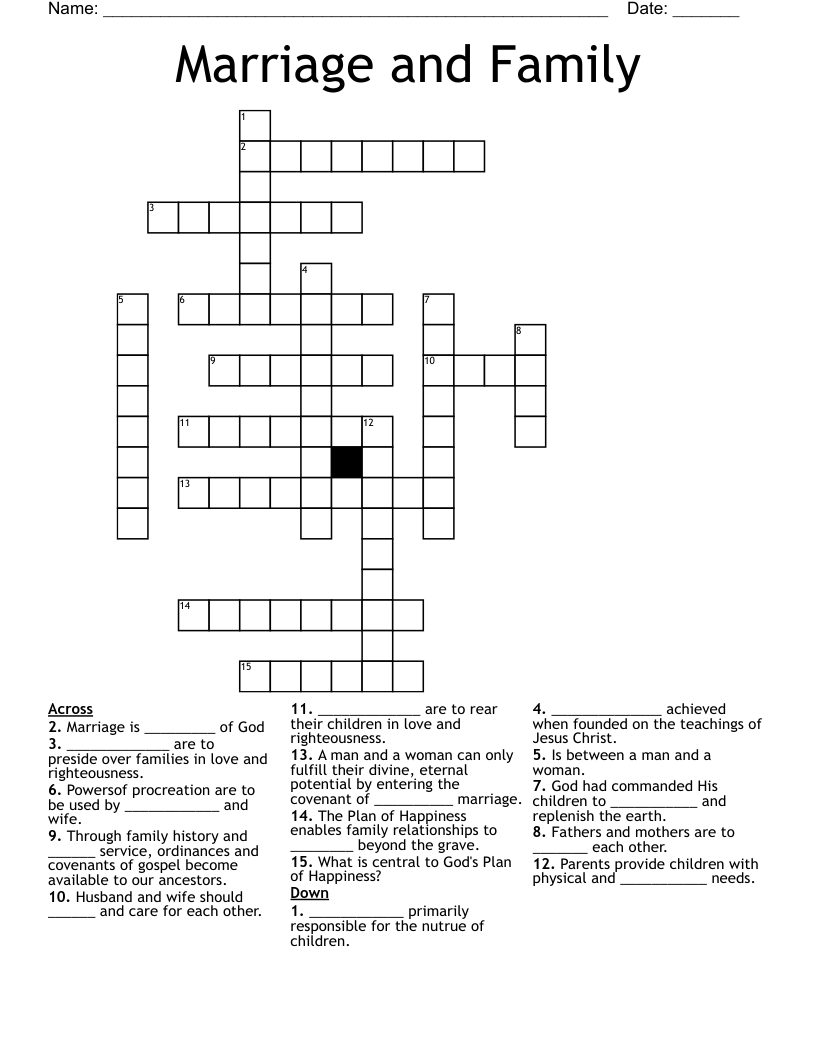 Marriage and Family Crossword