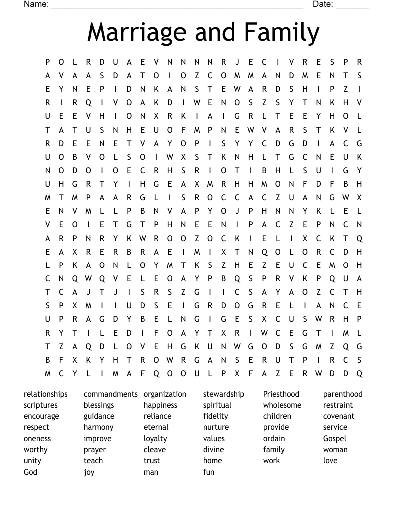 Marriage and Family Word Search