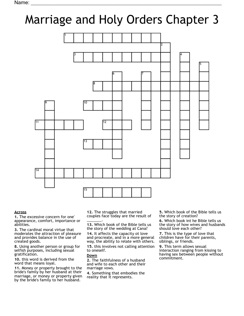 Marriage and Holy Orders Chapter 3 Crossword
