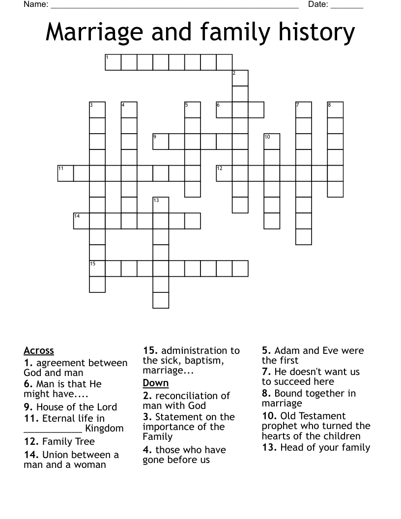 Marriage and family history Crossword