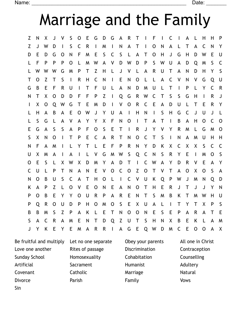 Marriage and the Family Word Search