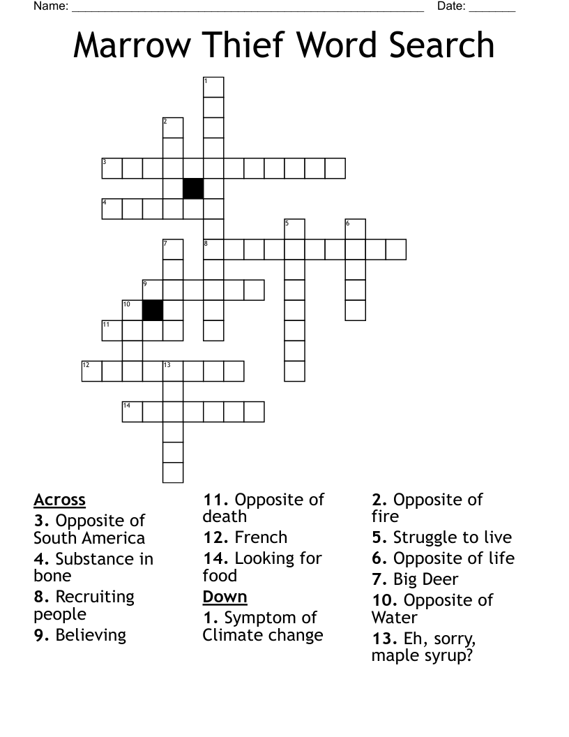 Marrow Thief Word Search Crossword