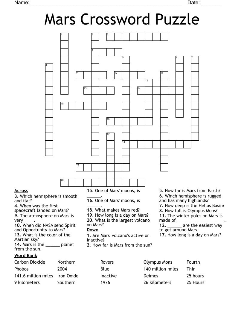 Mars Crossword Puzzle