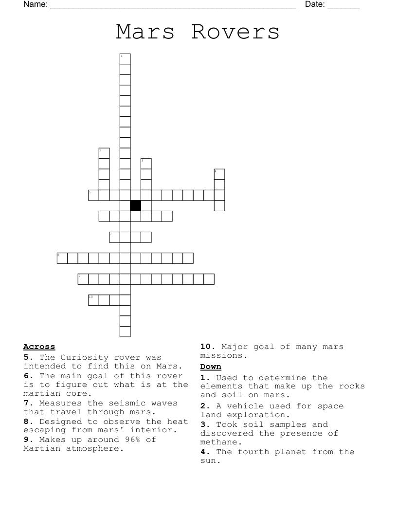 Mars Rovers Crossword
