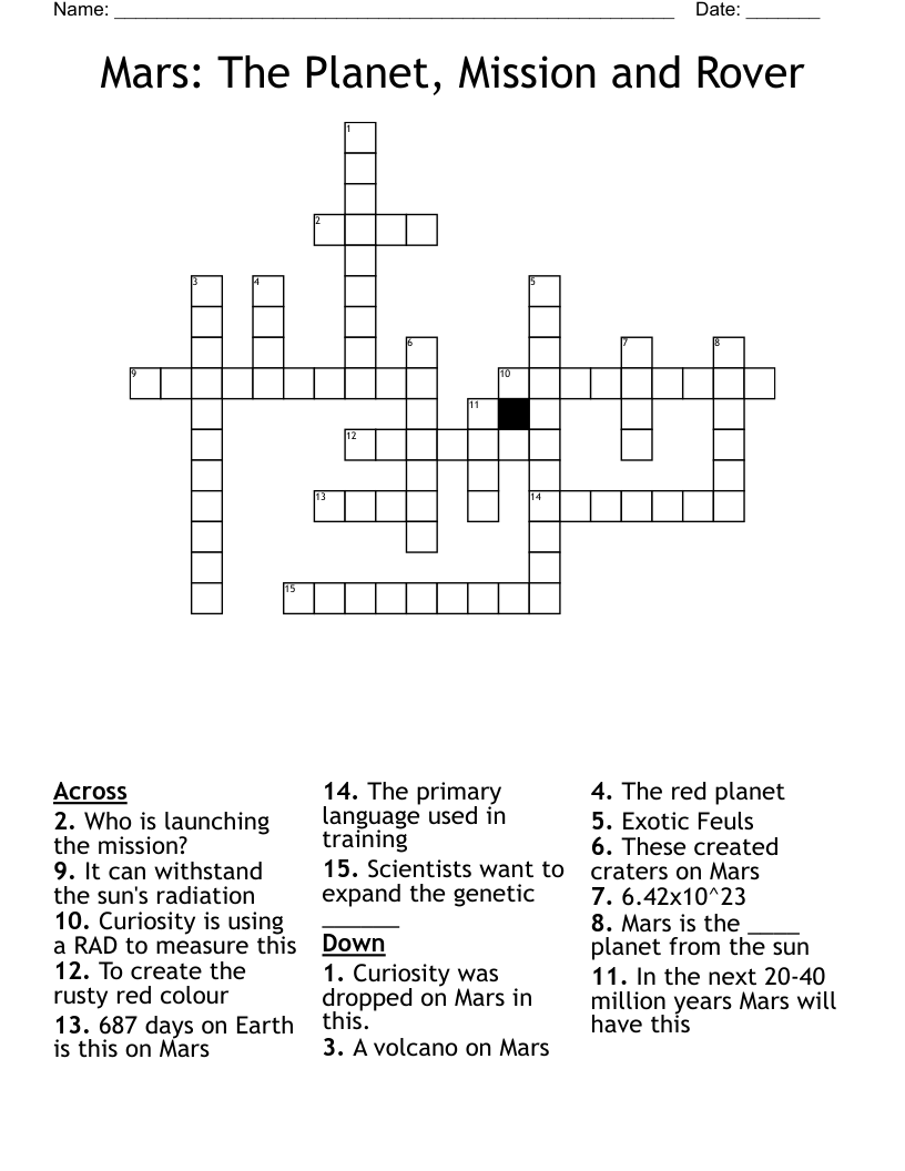 Mars: The Planet, Mission and Rover  Crossword