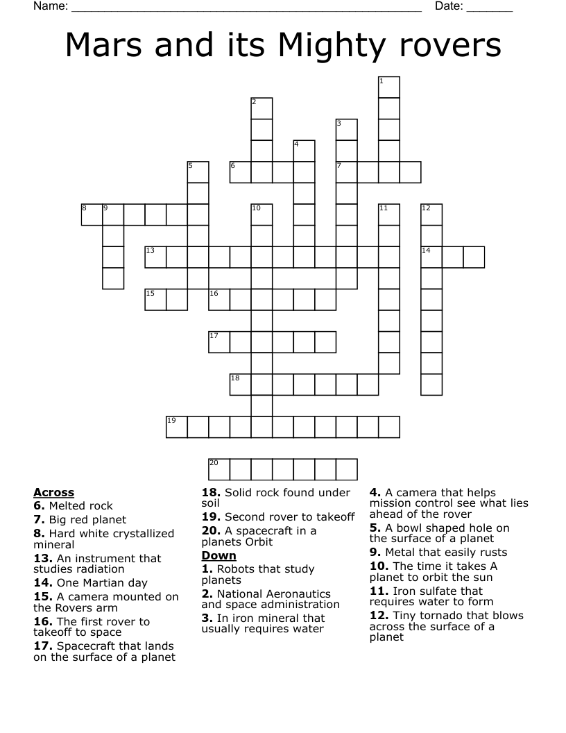 Mars and its Mighty rovers  Crossword