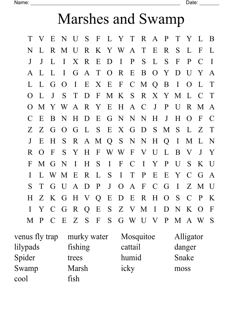 Marshes and Swamp Word Search