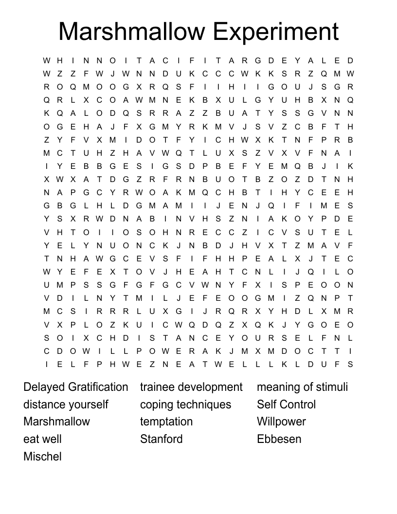 Marshmallow Experiment Word Search