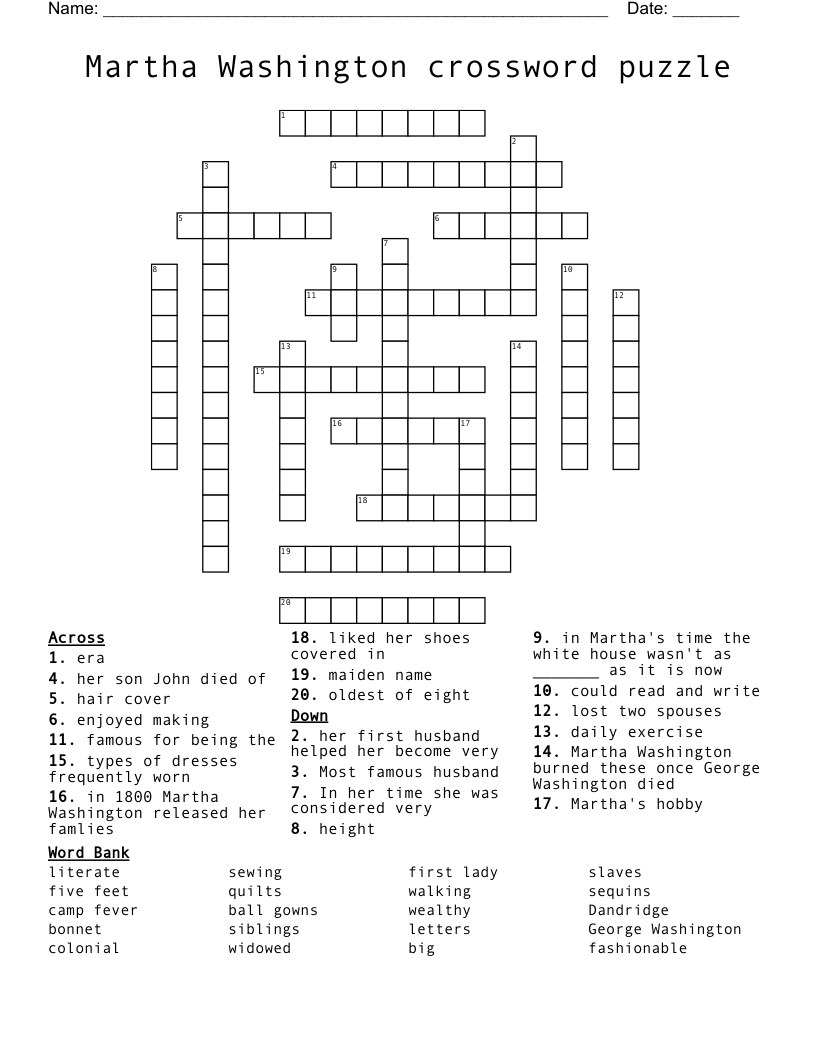 Martha Washington crossword puzzle