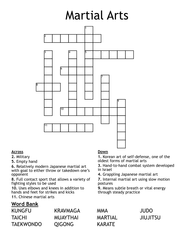 Martial Arts Crossword