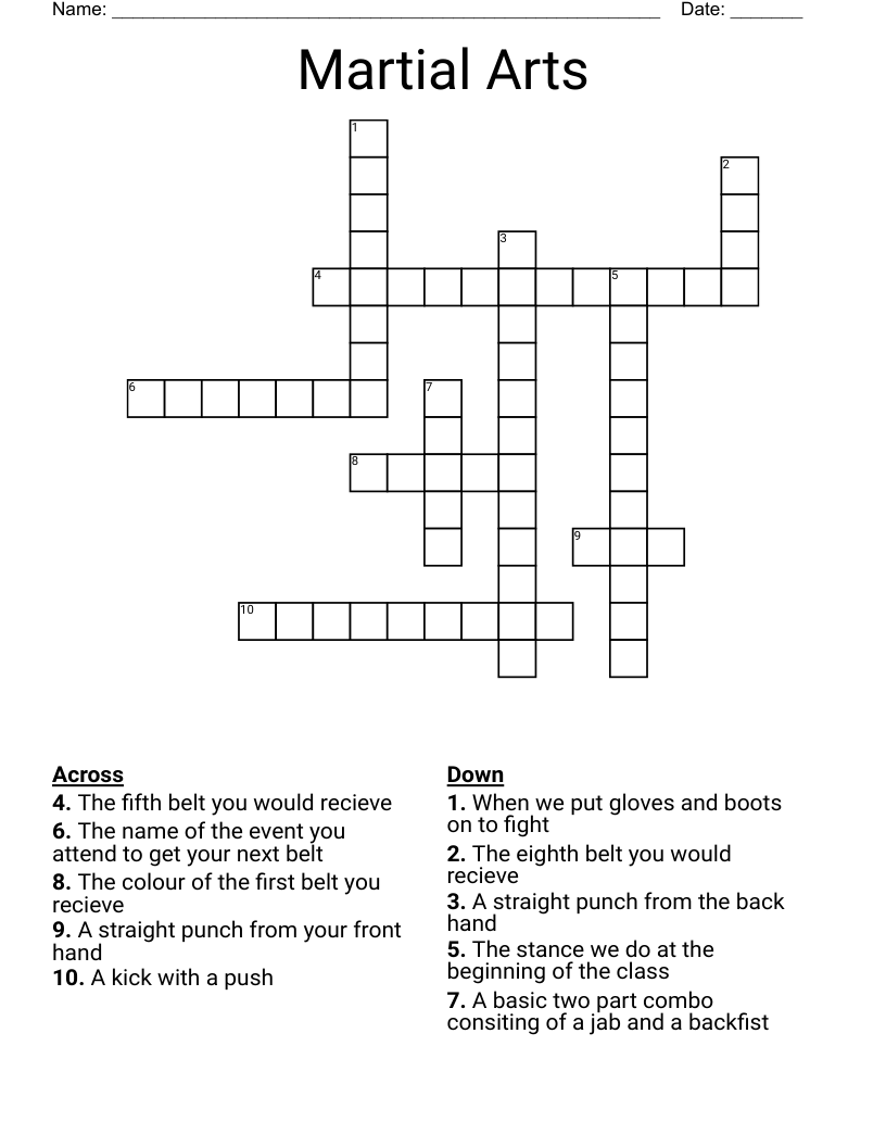 Martial Arts Crossword