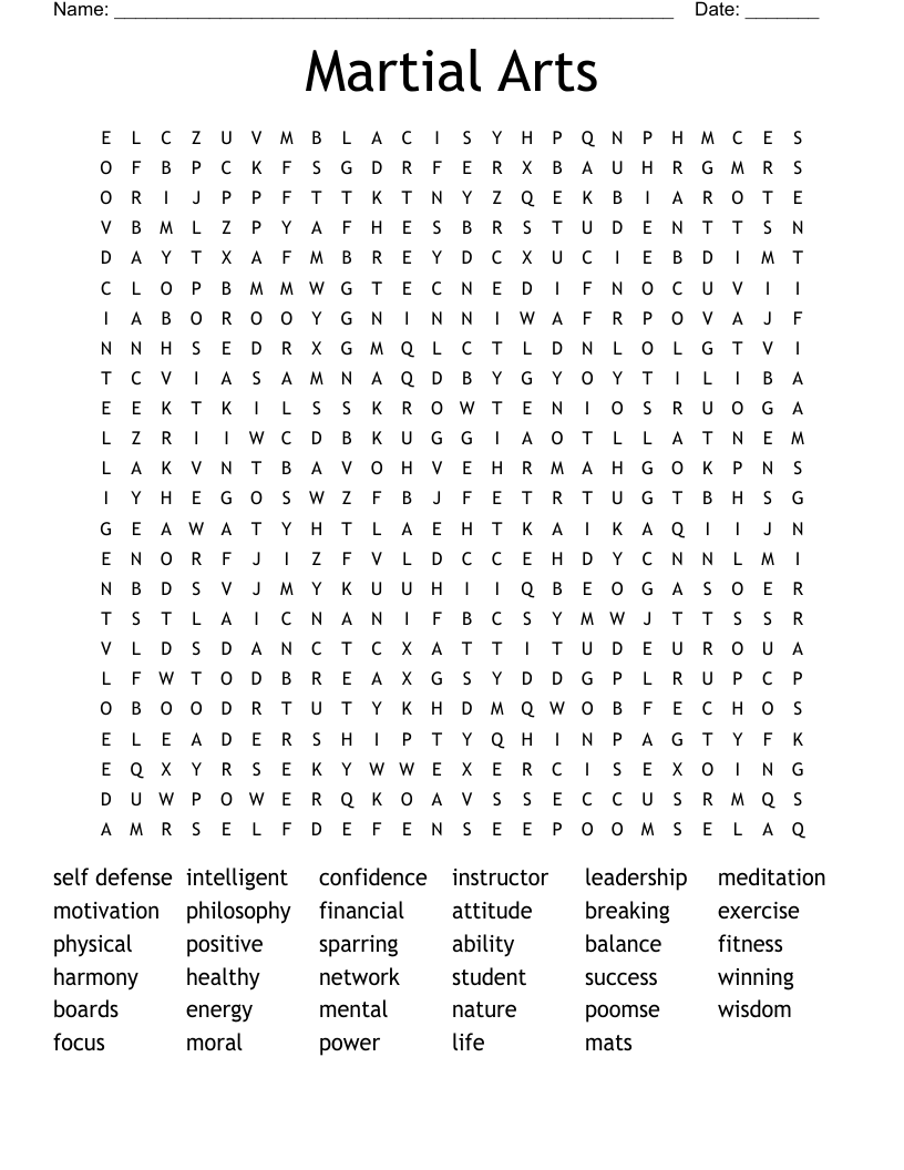 Martial Arts Word Search