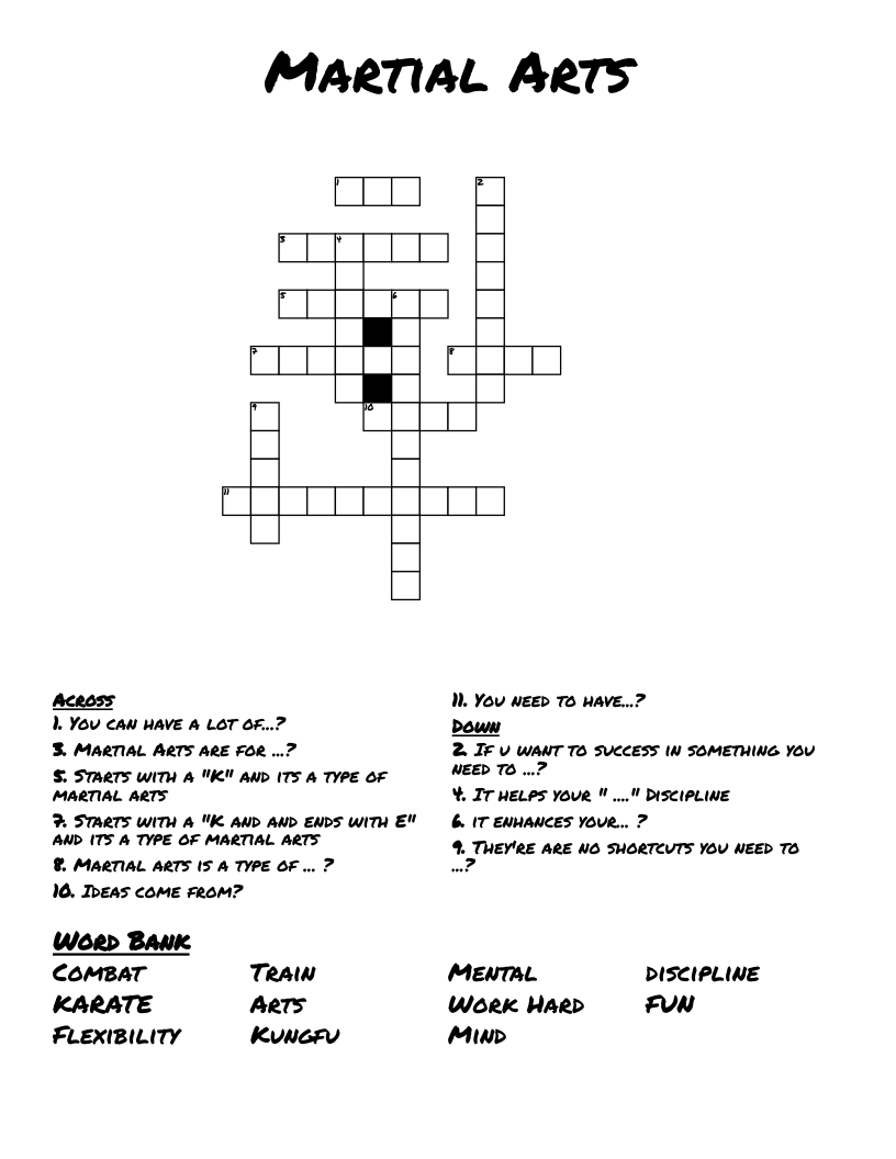 Martial Arts Crossword