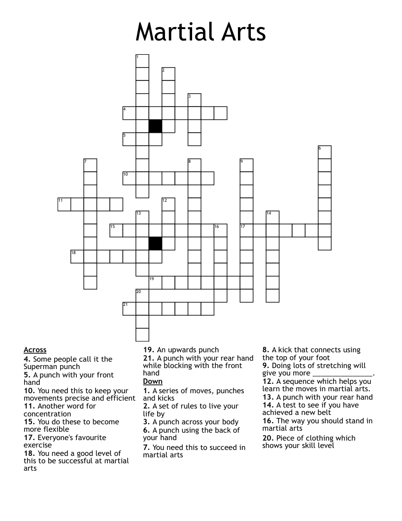 Martial Arts Crossword