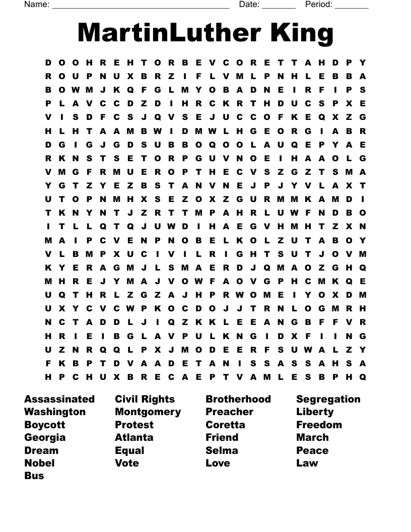 MartinLuther King Word Search