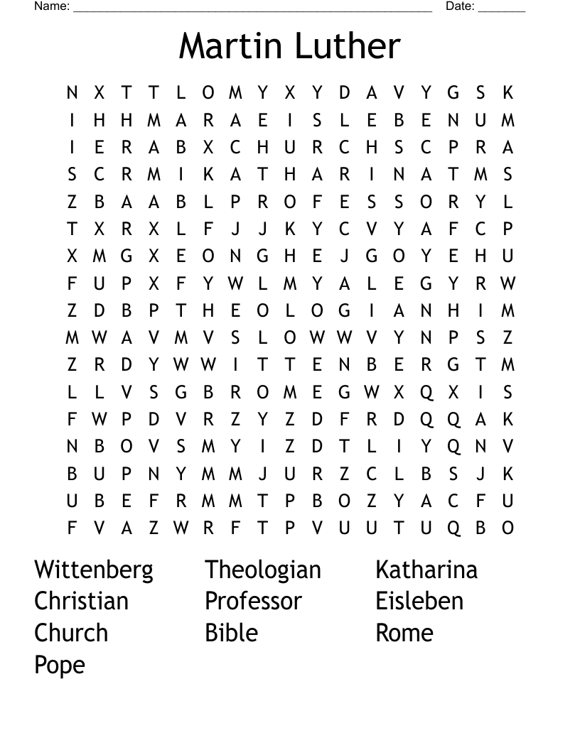 Martin Luther Word Search