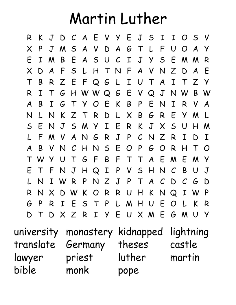 Martin Luther Word Search