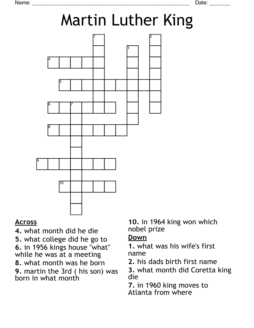 Martin Luther King Crossword