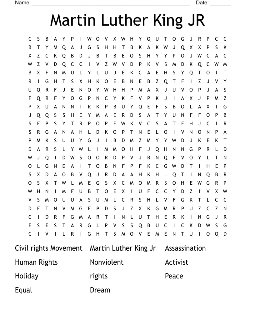 Martin Luther King JR Word Search
